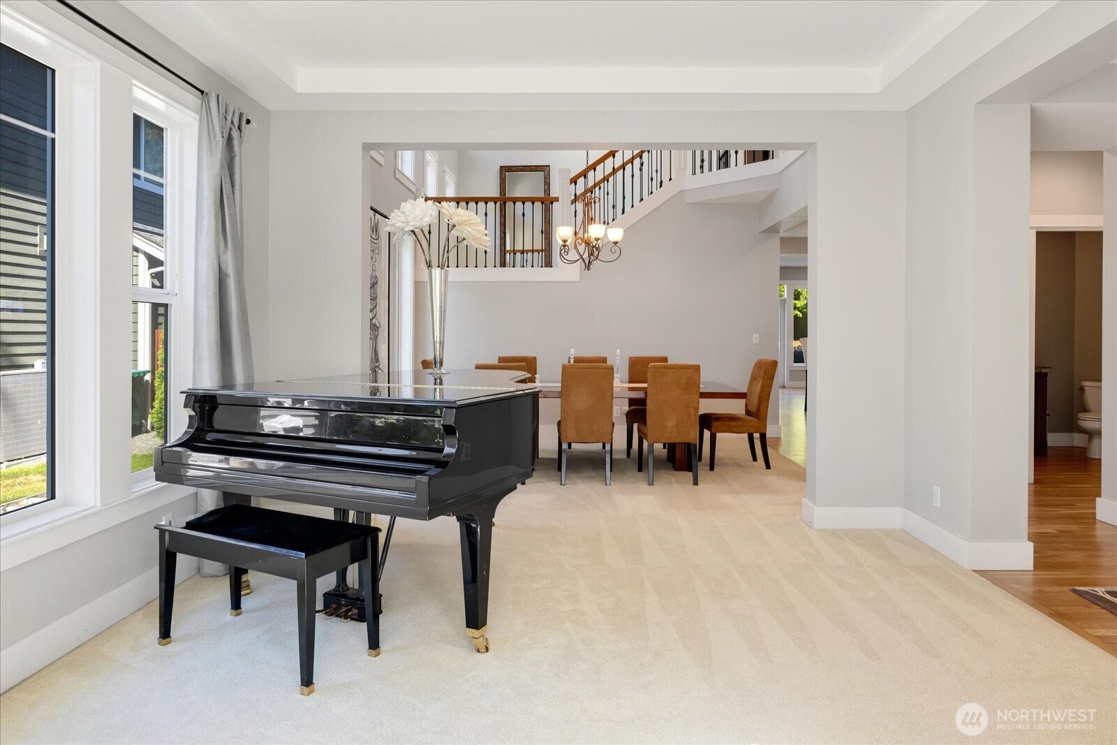 Living room seamlessly joins the dining room