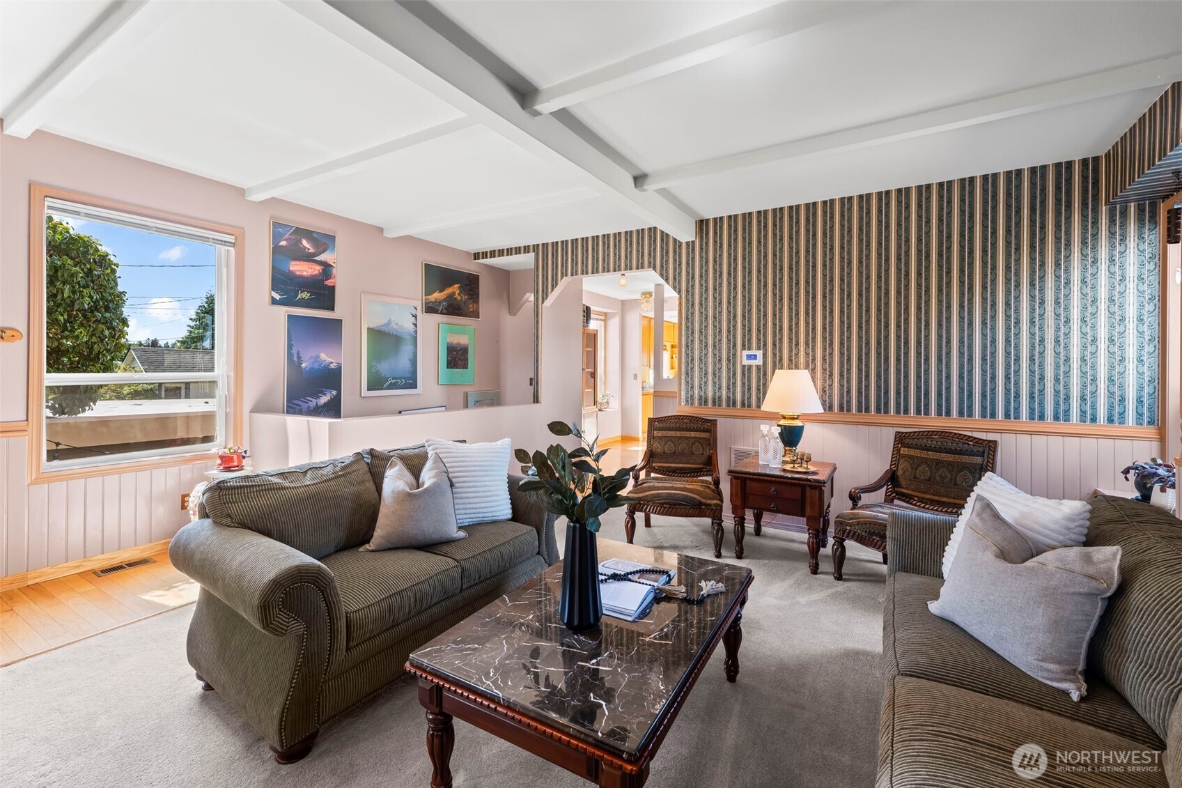 Entry into the inviting and comfortable Living Room.