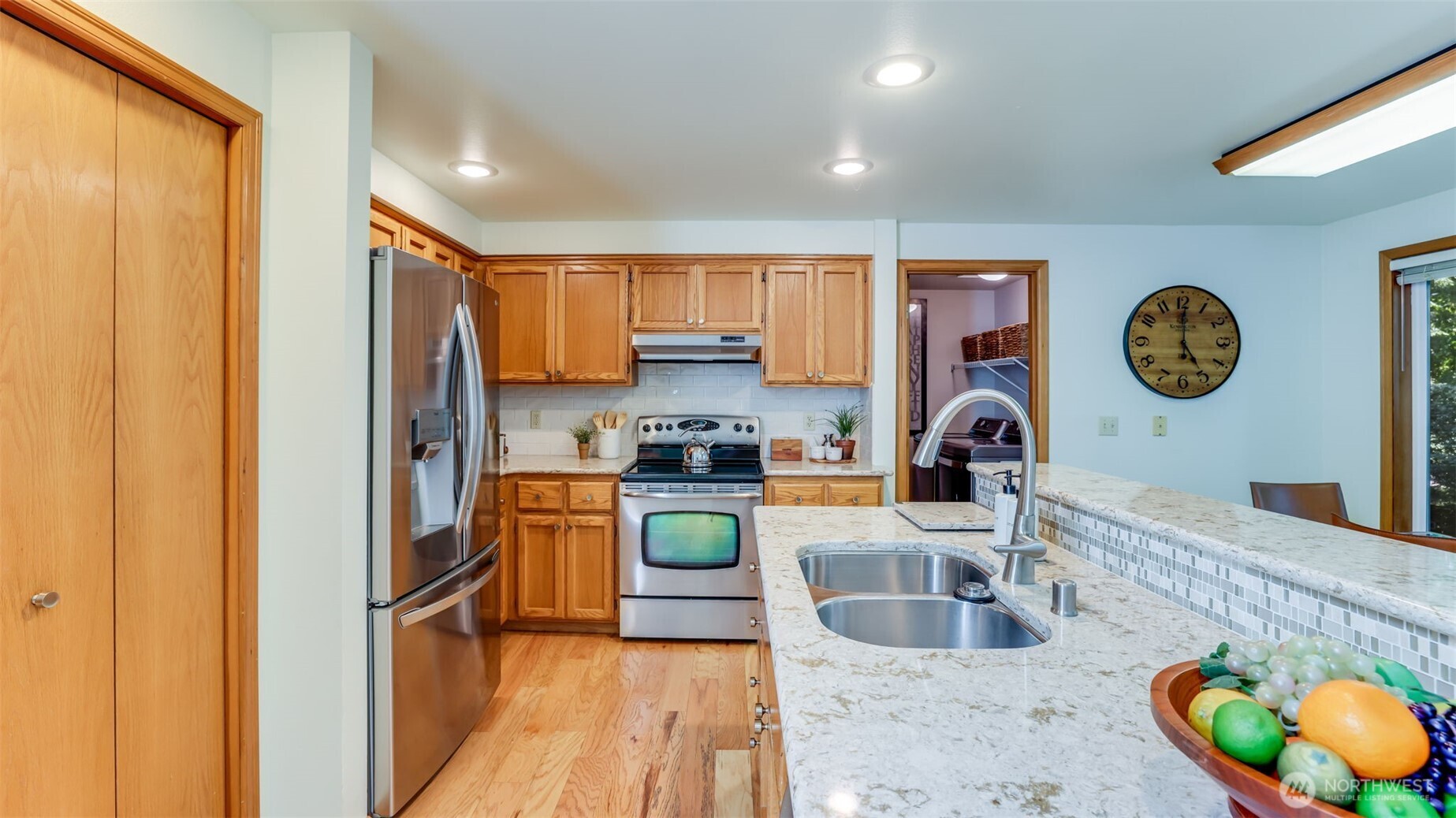 The kitchen has a pantry and wonderful storage.