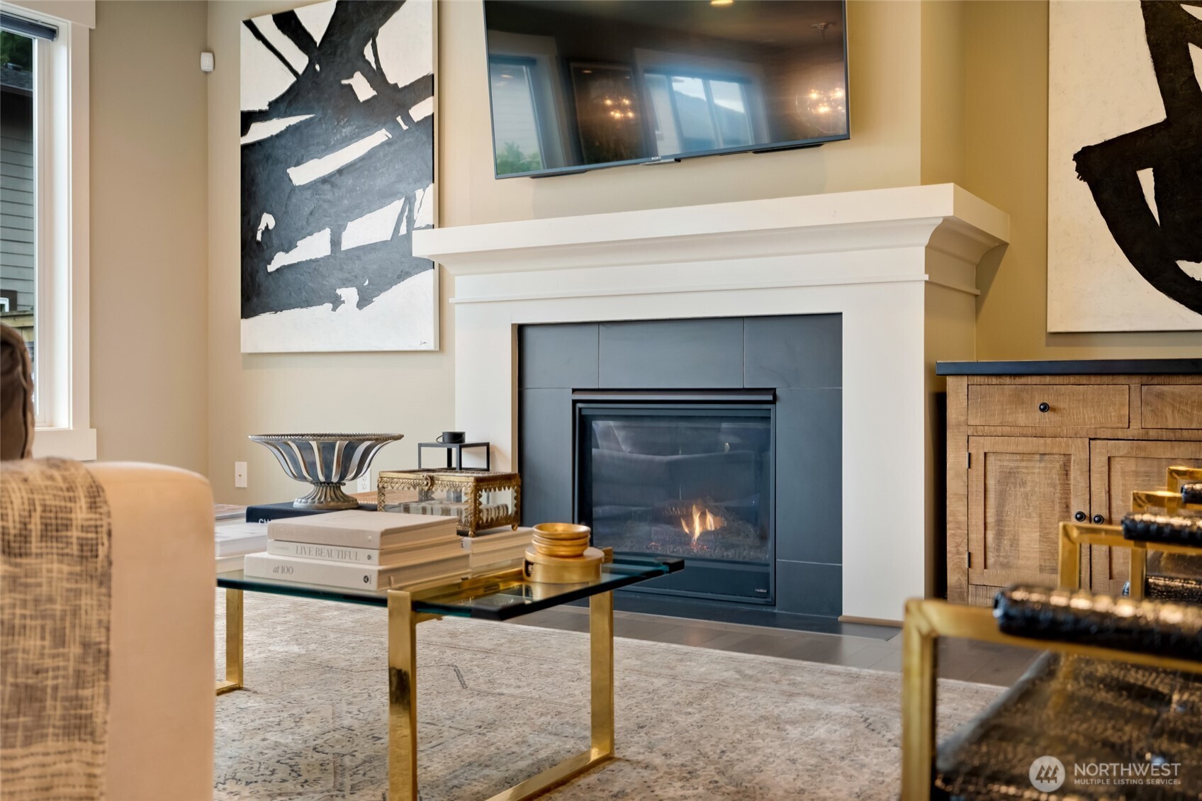 Relax by the Fireplace on Cool Evenings