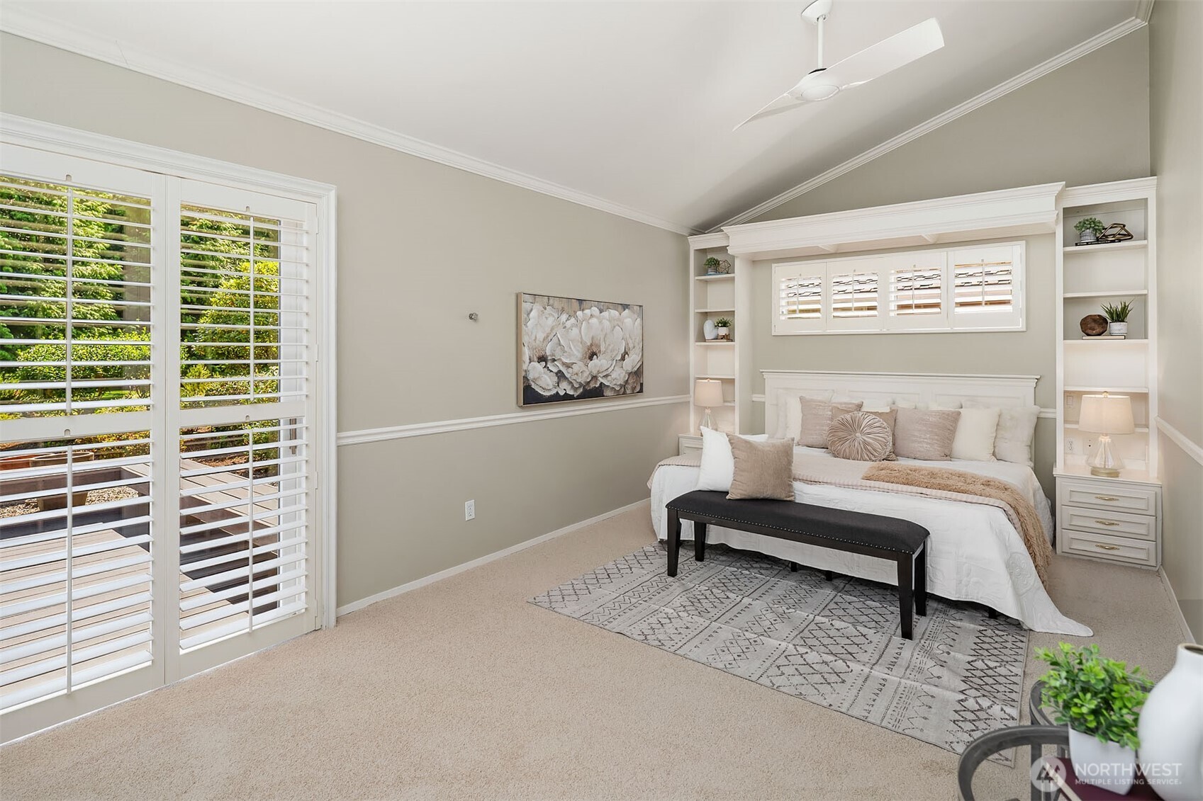 Expansive primary suite with built-ins that can frame a luxe California king