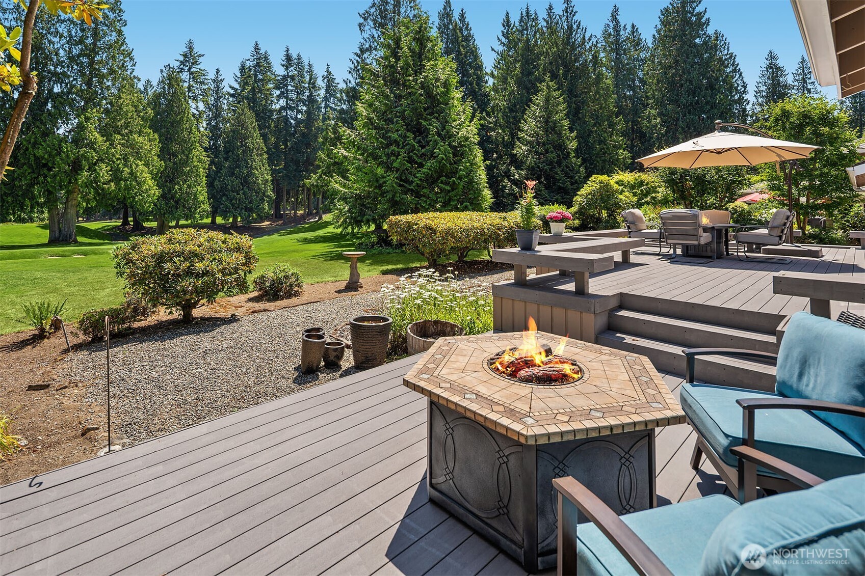 Low-maintenance outdoor space overlooking the greens