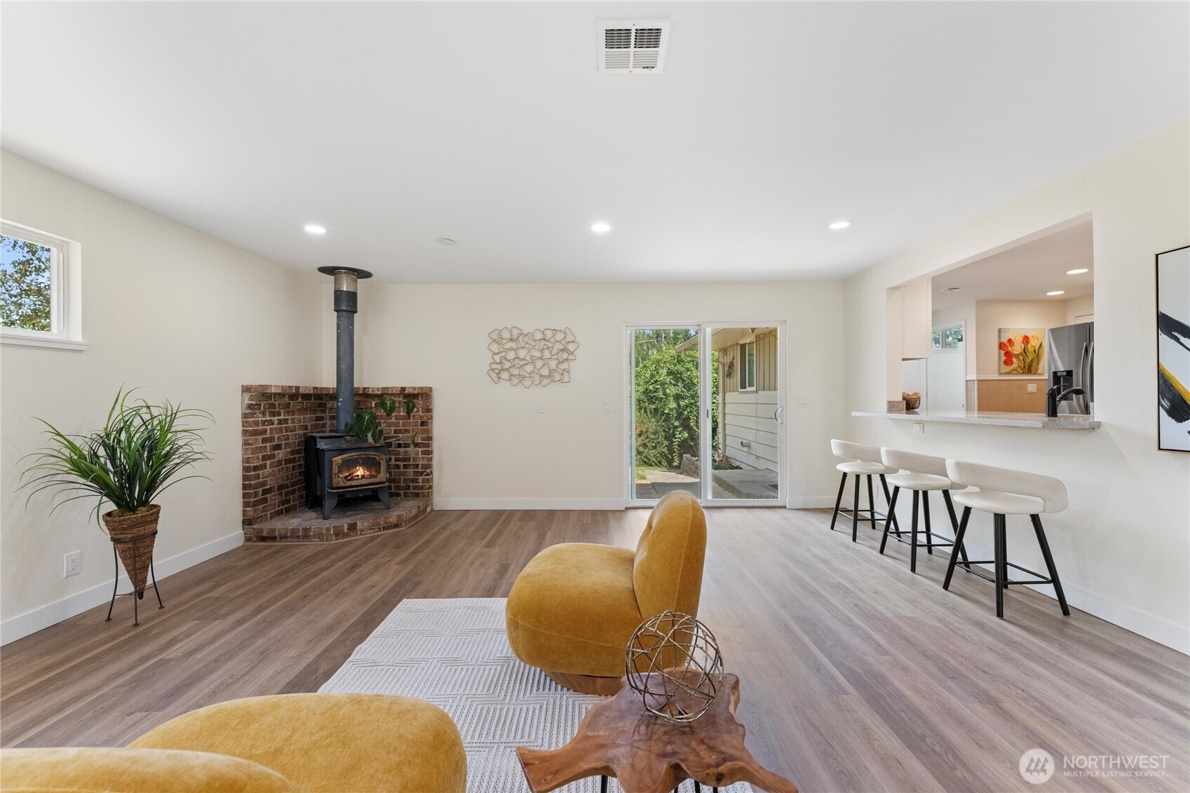 Kitchen has great view of entertaining area