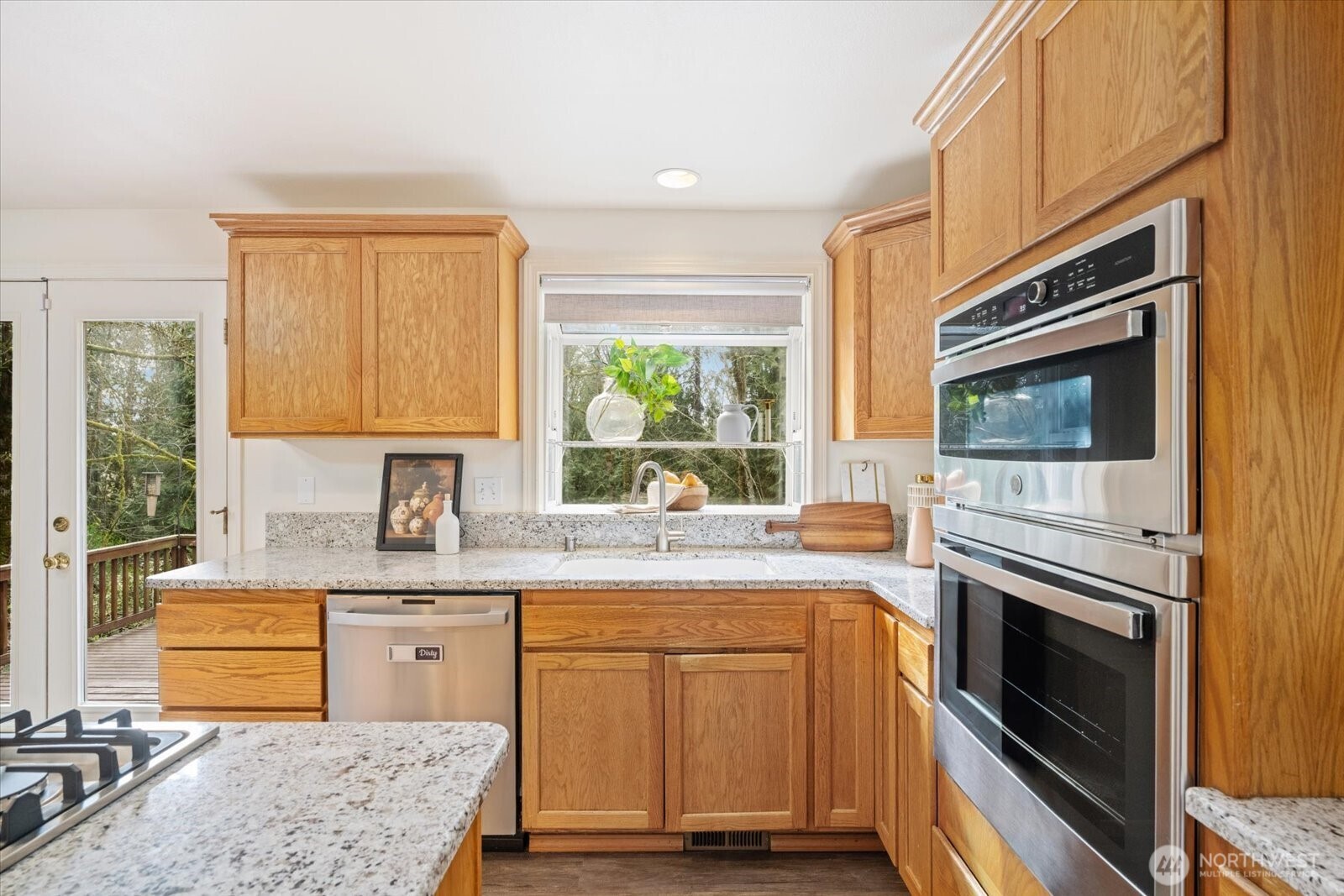 Brand new cooktop and window view to the open backyard