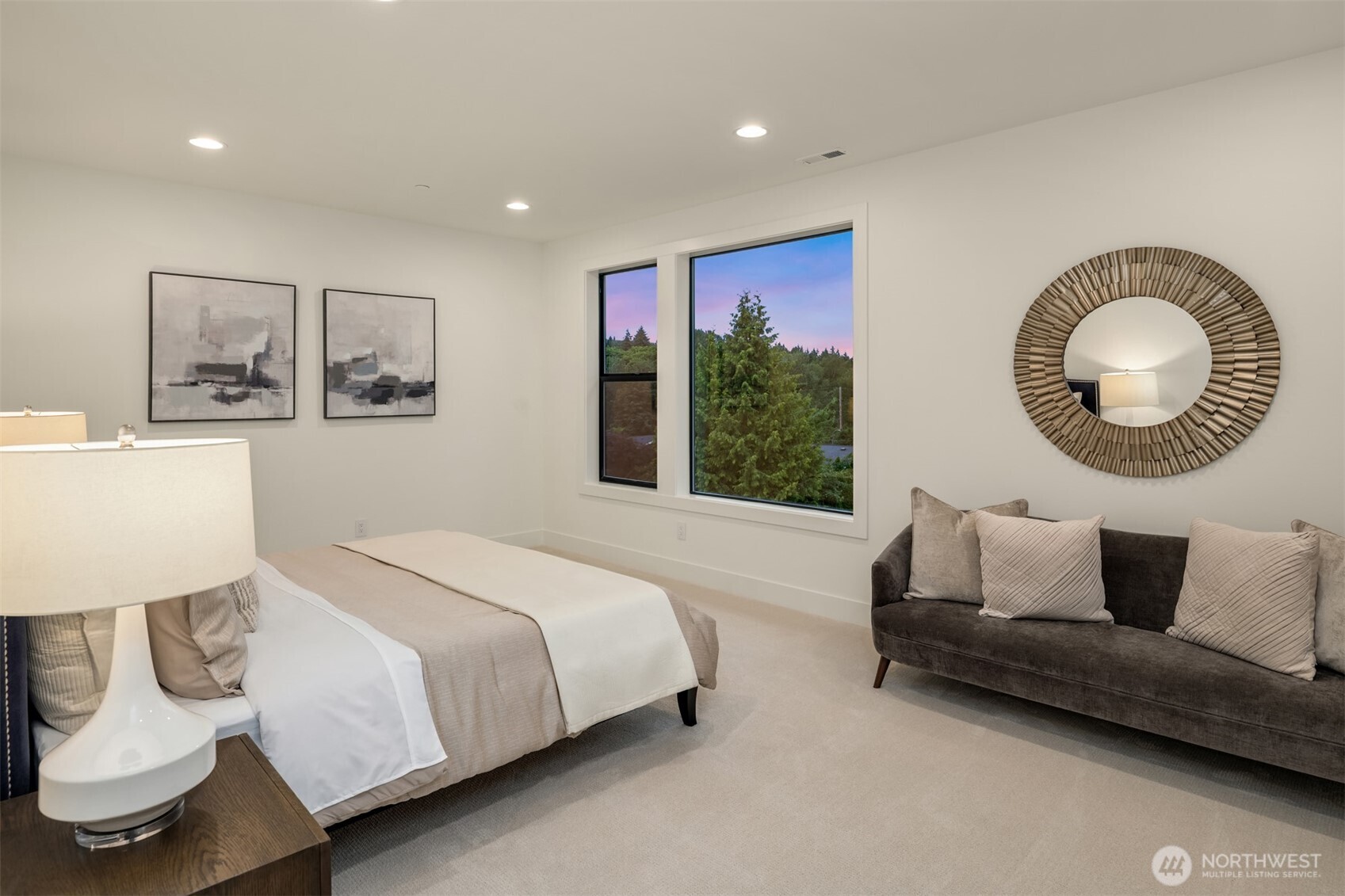 Designer primary suite with five-piece bath & heated floors