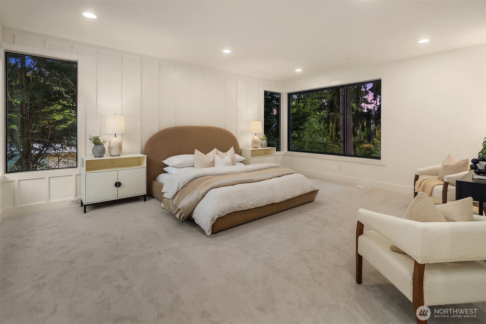 Designer primary suite with five-piece bath & heated floors