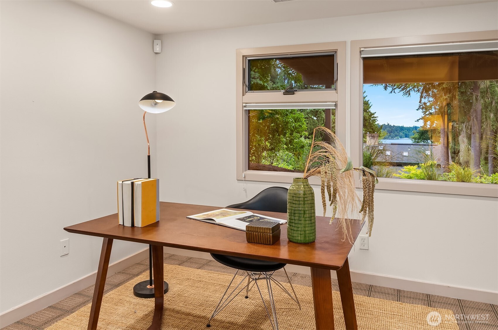 Another angle of the office reveals a serene southwest-facing view of Lake Washington—perfect for inspired workdays.