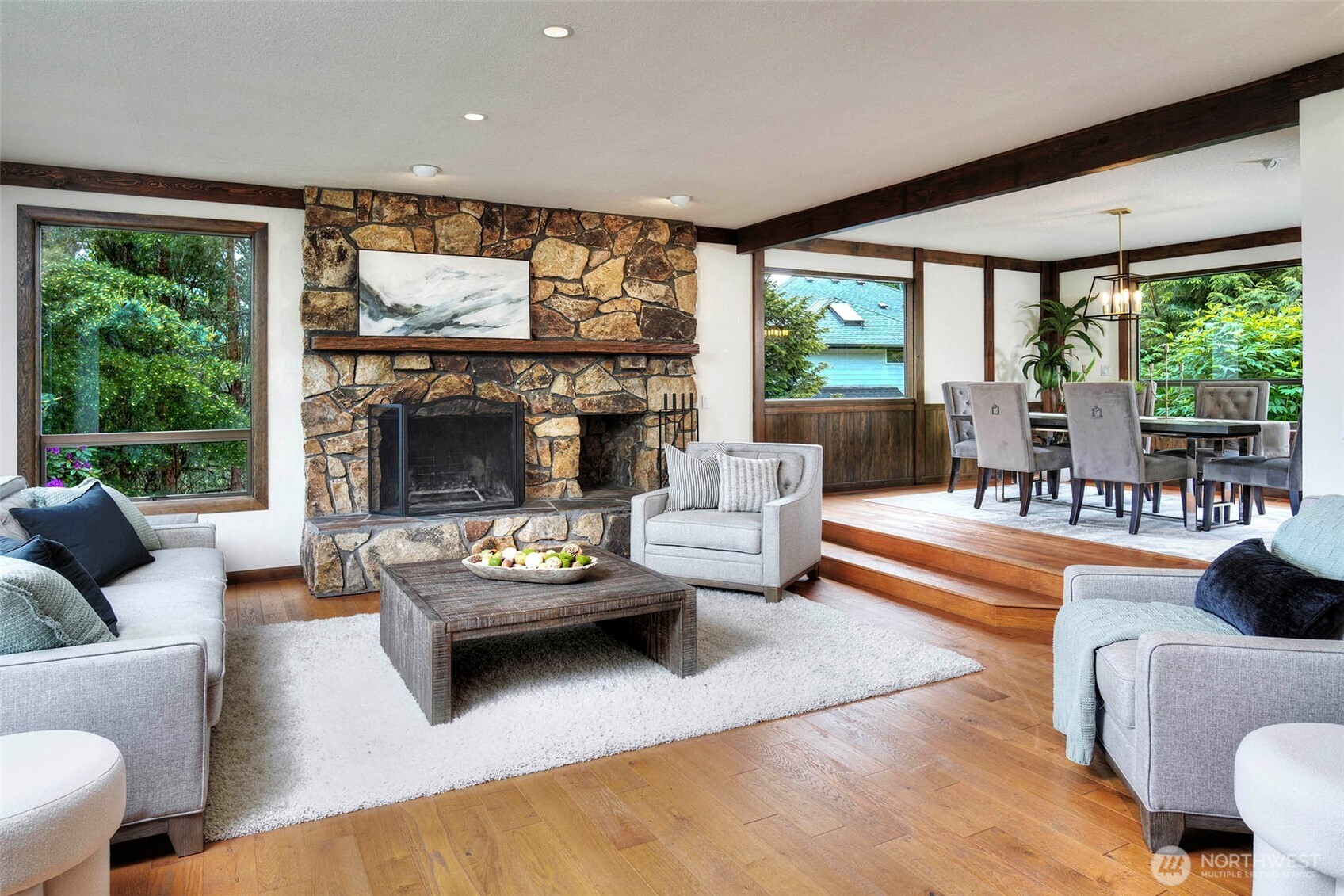 Wood burning Stone Fireplace