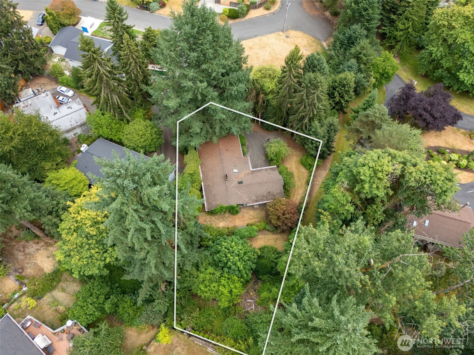 Photographers drone image outline of the approximate lot size. Please see City of Bellevue supplements for more exact outline. Generous piece of Bellevue real estate!