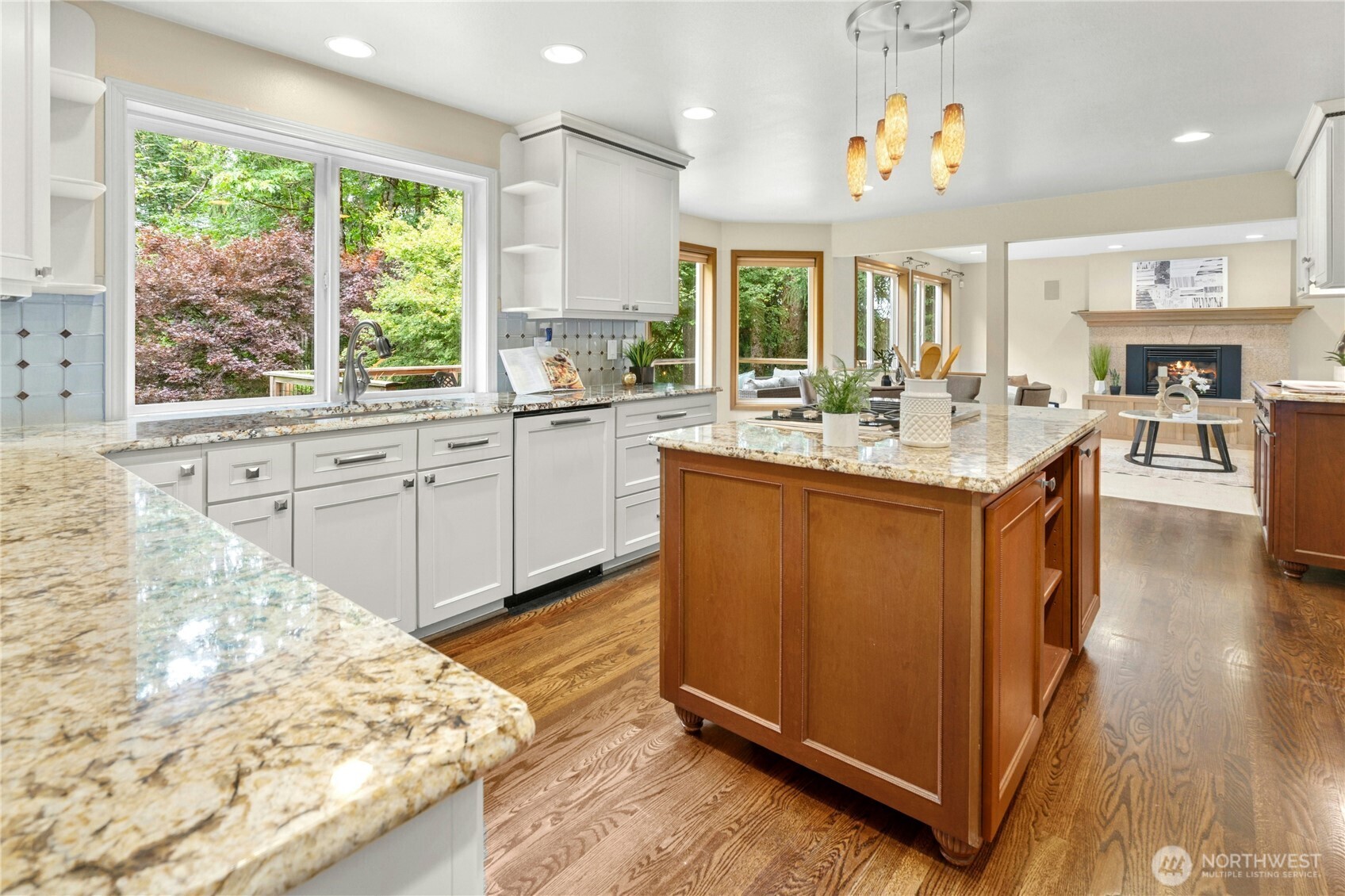 Beautifully remodeled kitchen with top of the line appliances is a joy to prepare meals in.