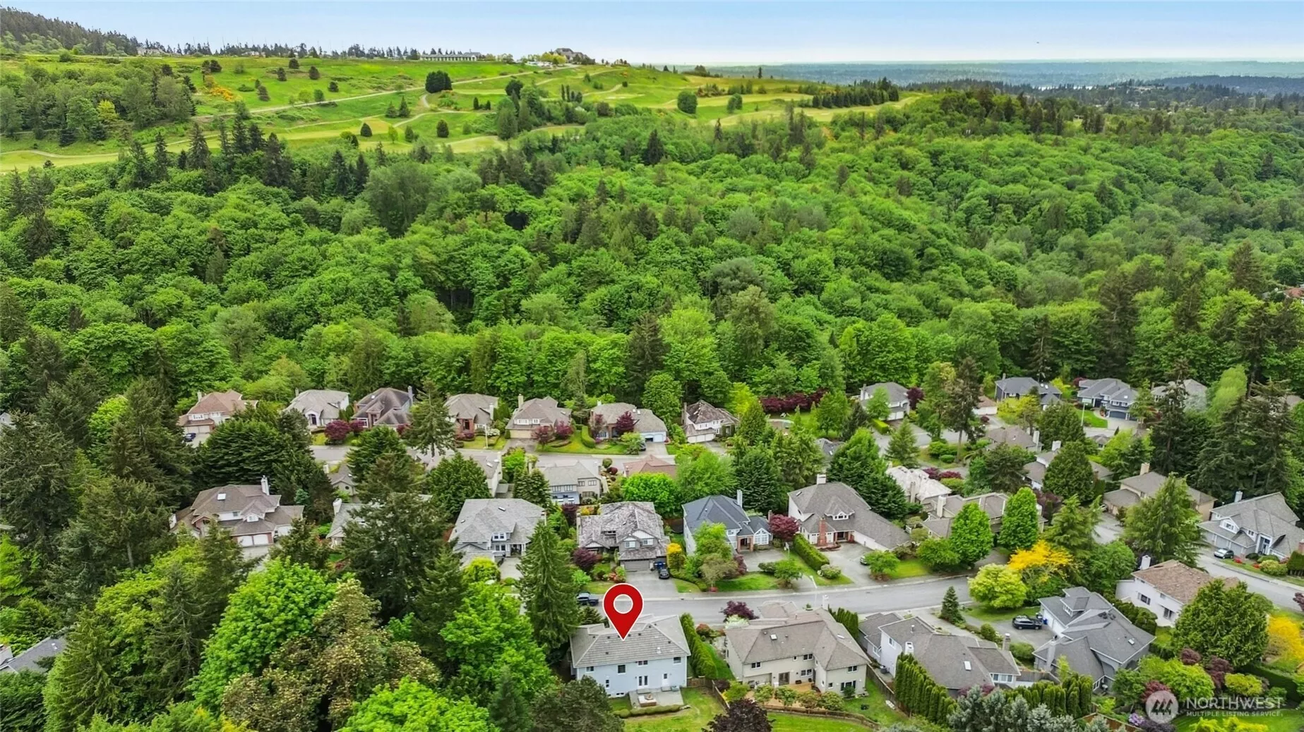Drone Shot with house location in relation to nearby Newcastle Golf Course. Perfect home for a golf enthusiast!
