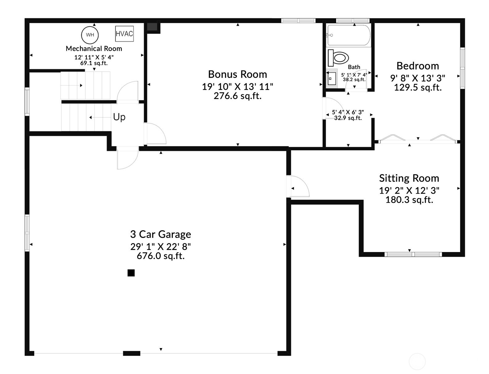 Lower level floor plan with 3 car garage, versatile bonus room, and spacious ensuite guest room.