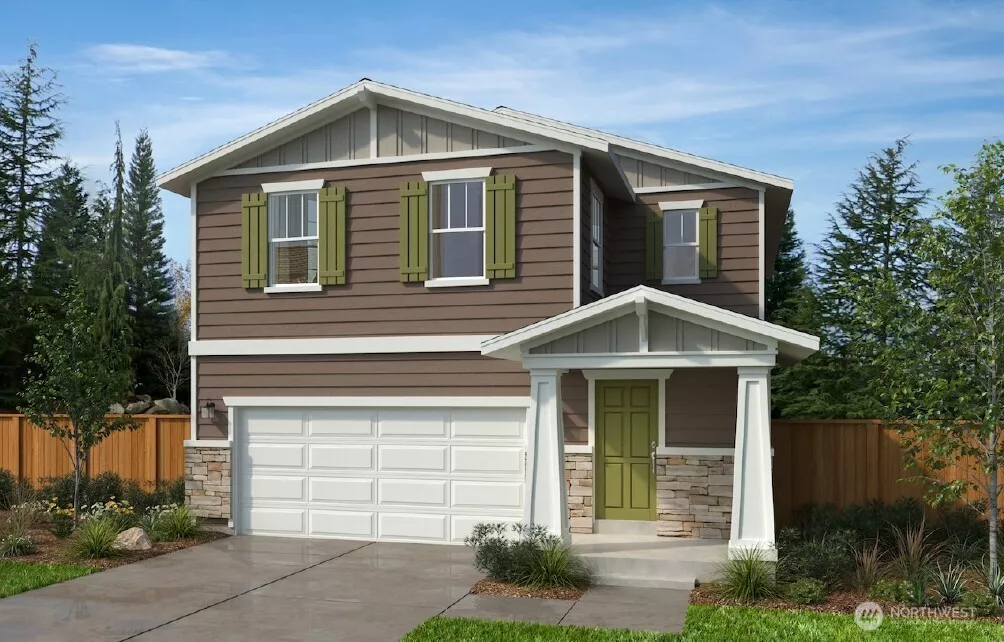 Elevation B with Stone, 2 stories + daylight basement
