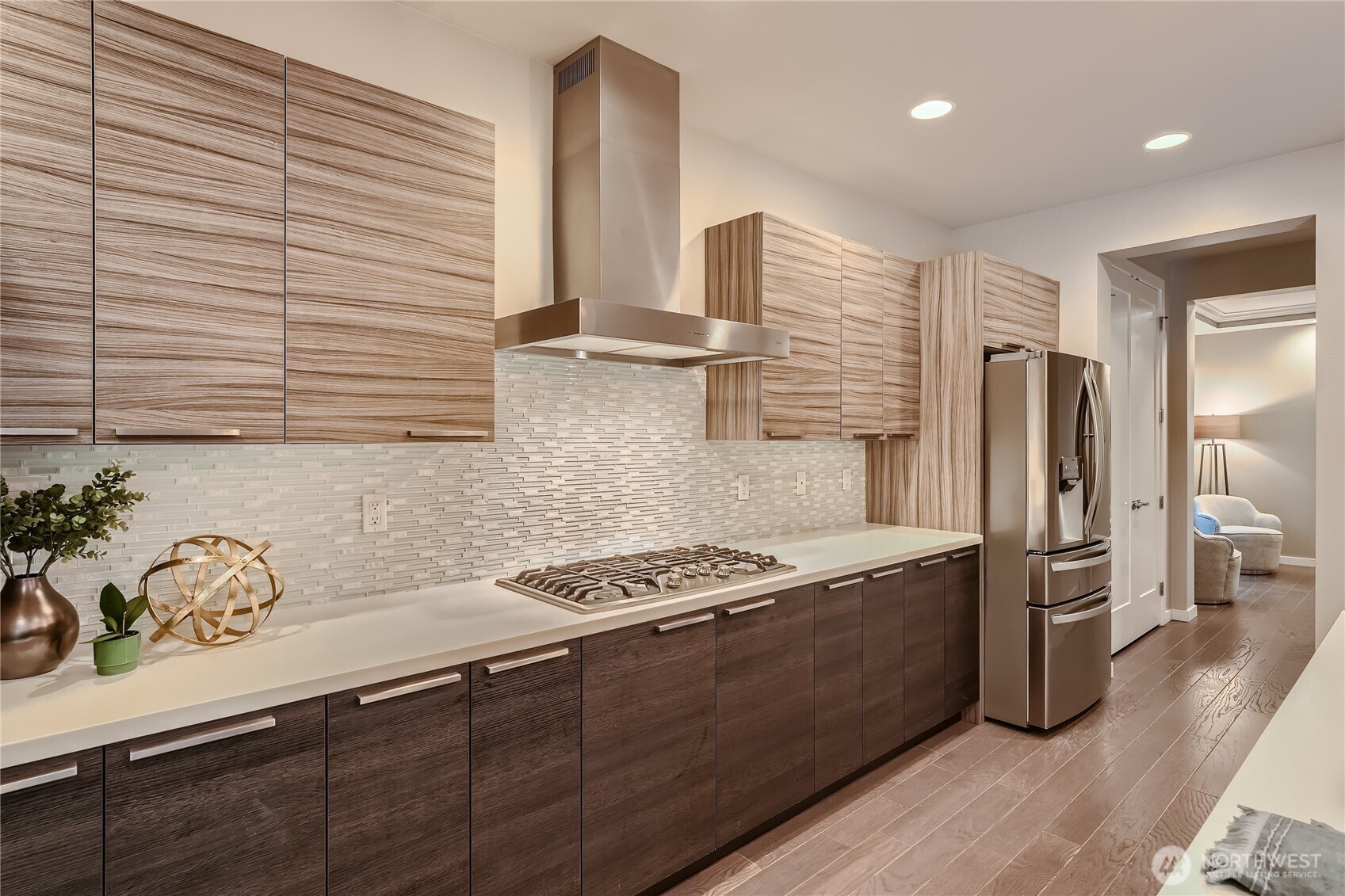Quarts counters and custom cabinetry