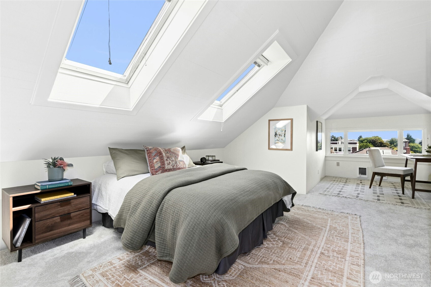 Skylights bring in even more light to this space.