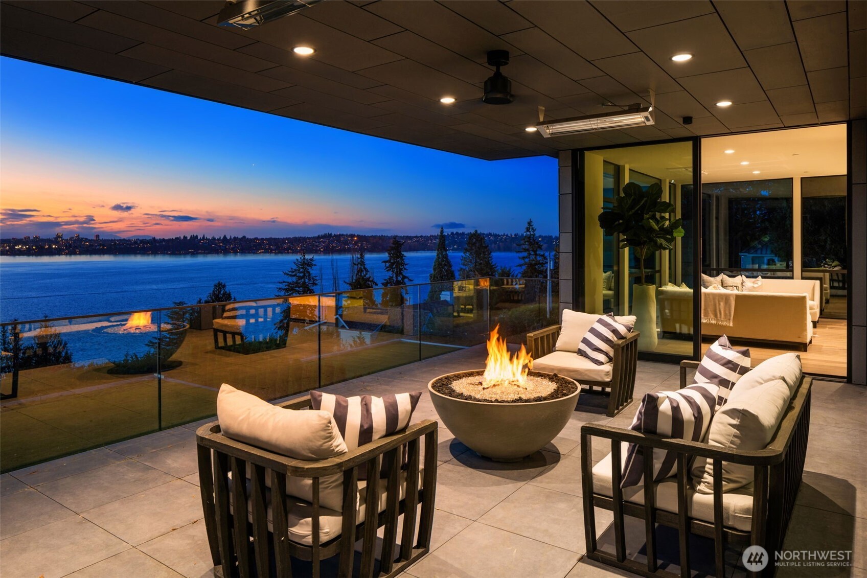 Luxury indoor–outdoor living at twilight
