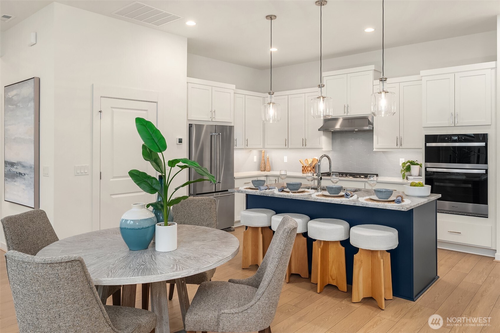 Beautiful kitchen island with pendant lighting