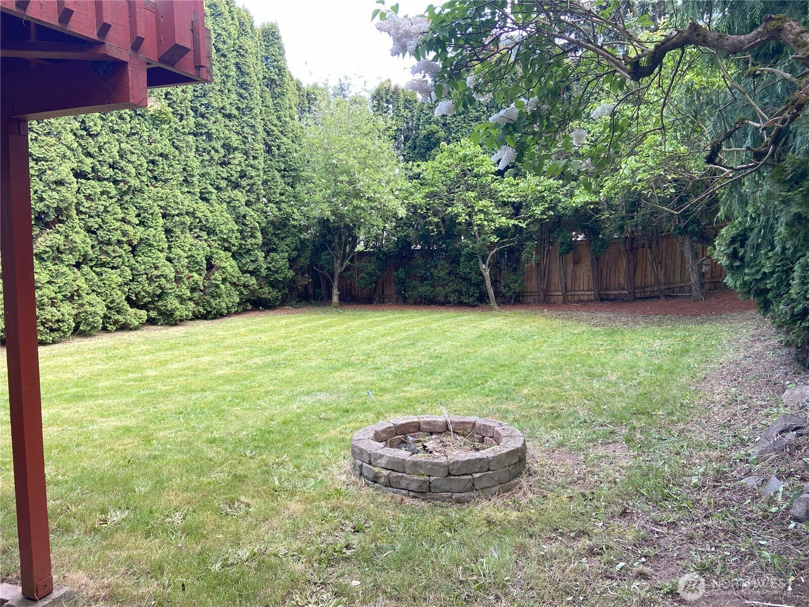 Fire circle and backyard.