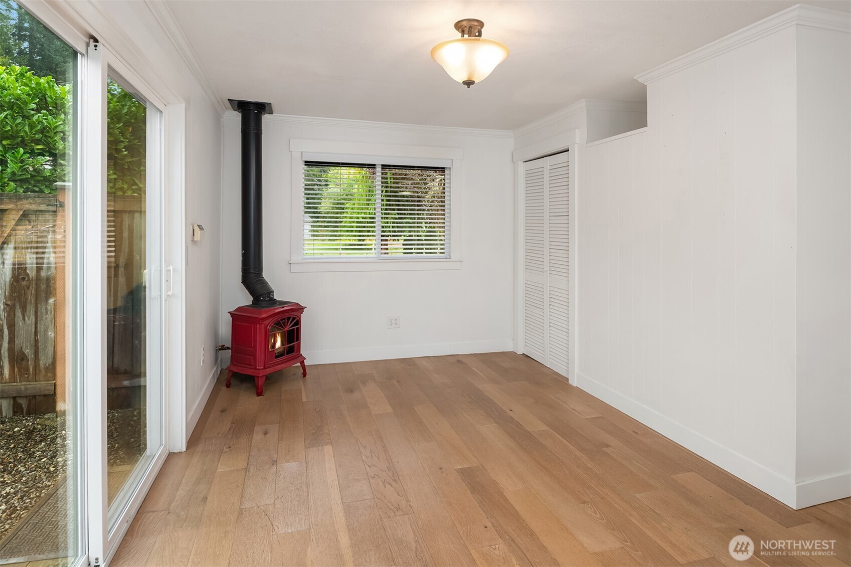 The bonus room propane stove will heat the space comfortably when needed during the cold and rainy season.