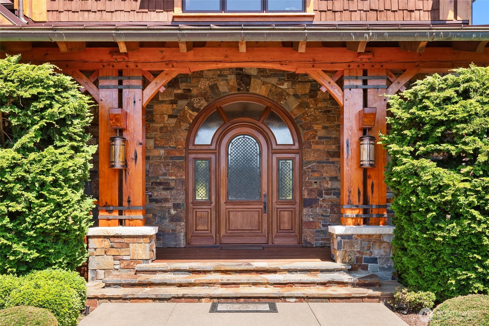 Entrance with Large Walnut Doors