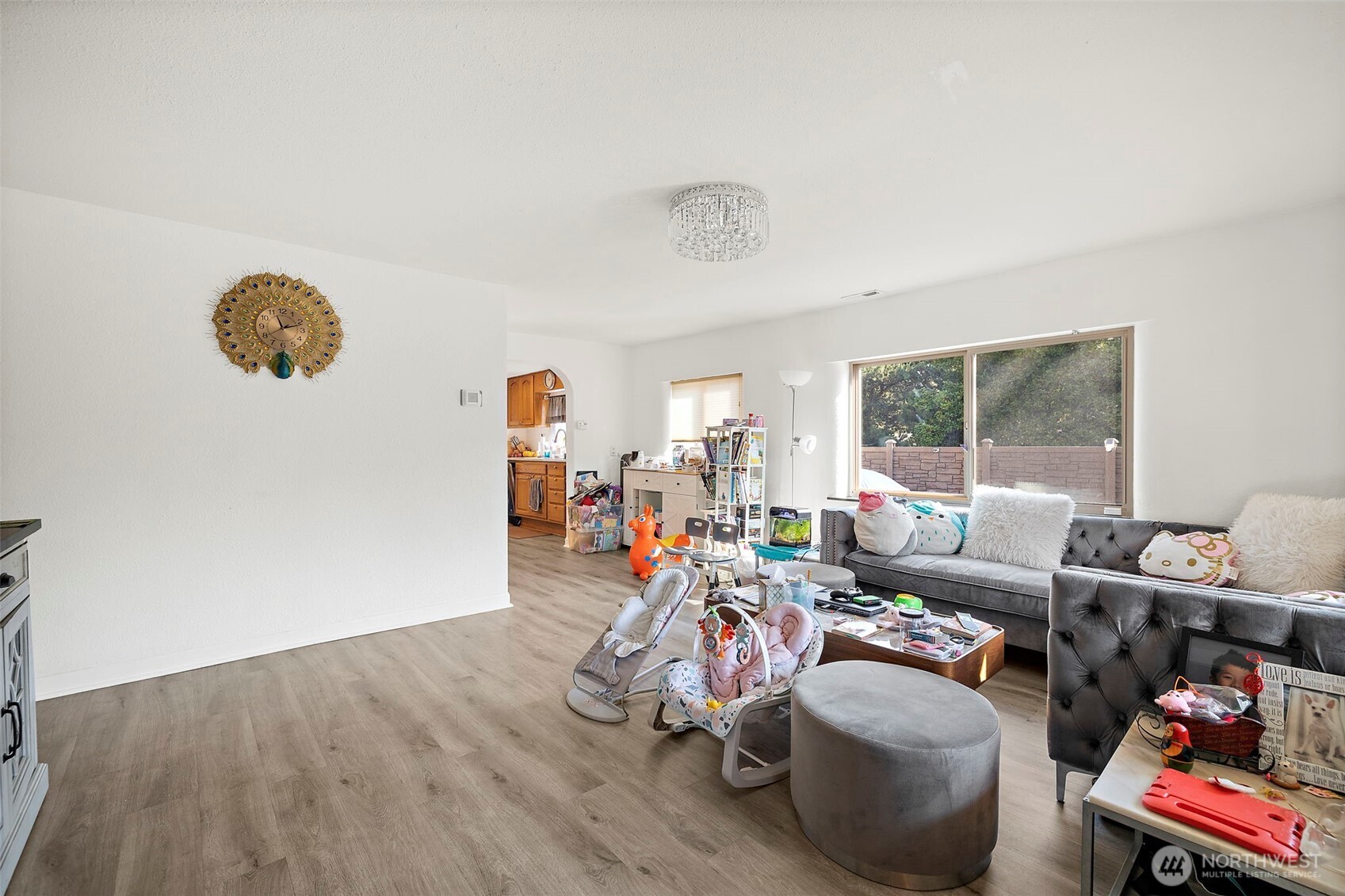 Living room with access to kitchen