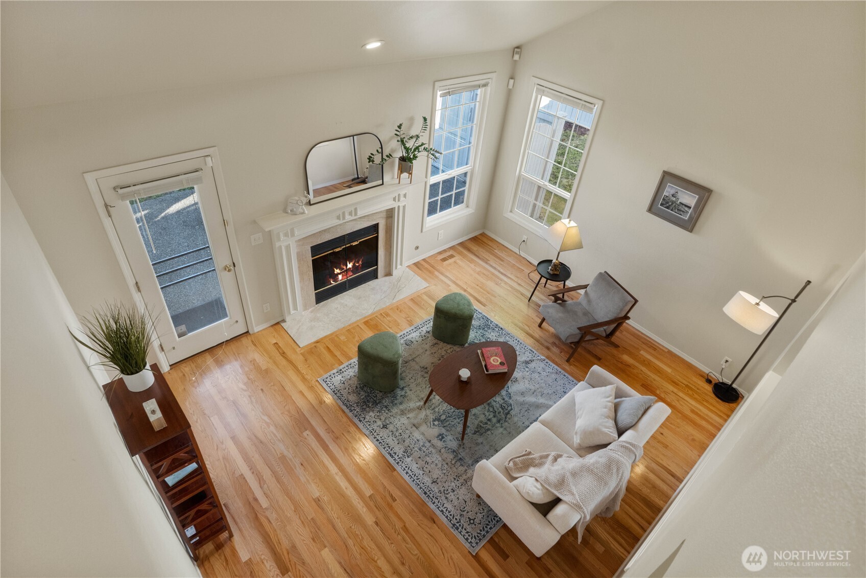 Cozy living space and grand ceilings
