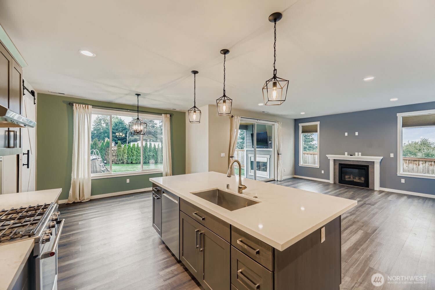 Ample counter space and cabinetry in kitchen.