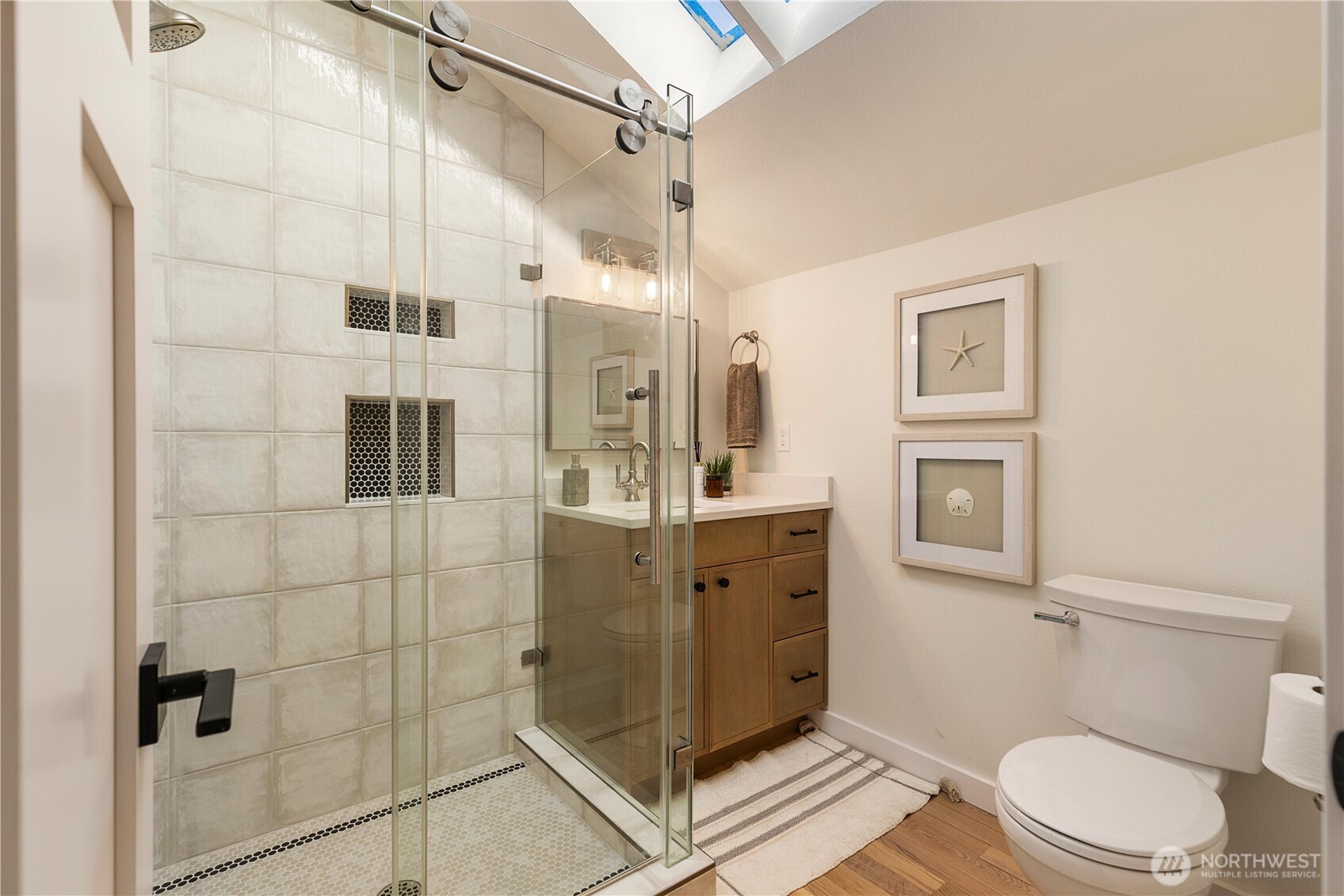 Brand new shower, vanity & toilet