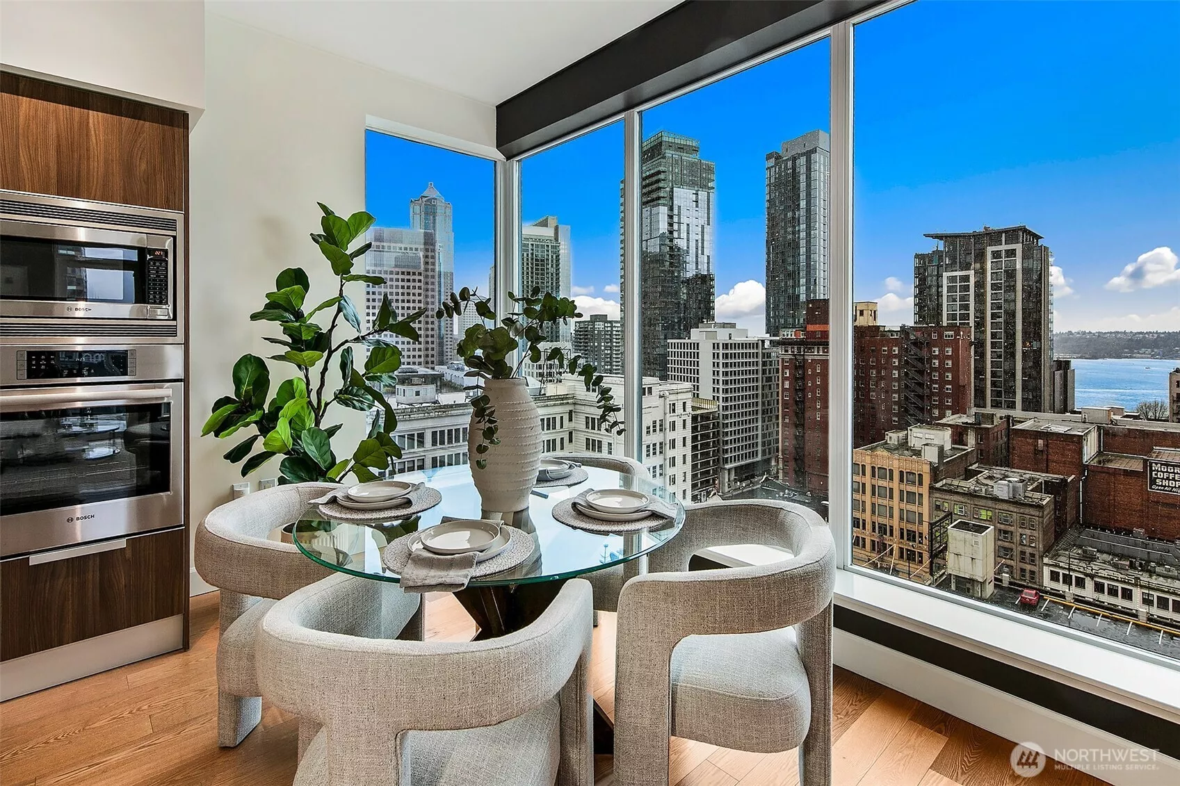 sunsets, elliot bay and olympic mountain views 17th floor NW corner home at ESCALA