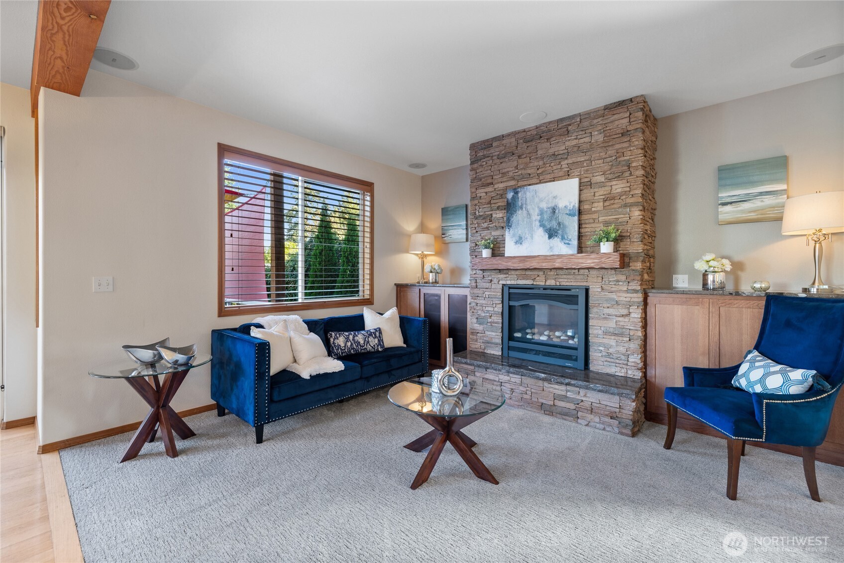 You'll love sitting in front of this cozy fireplace