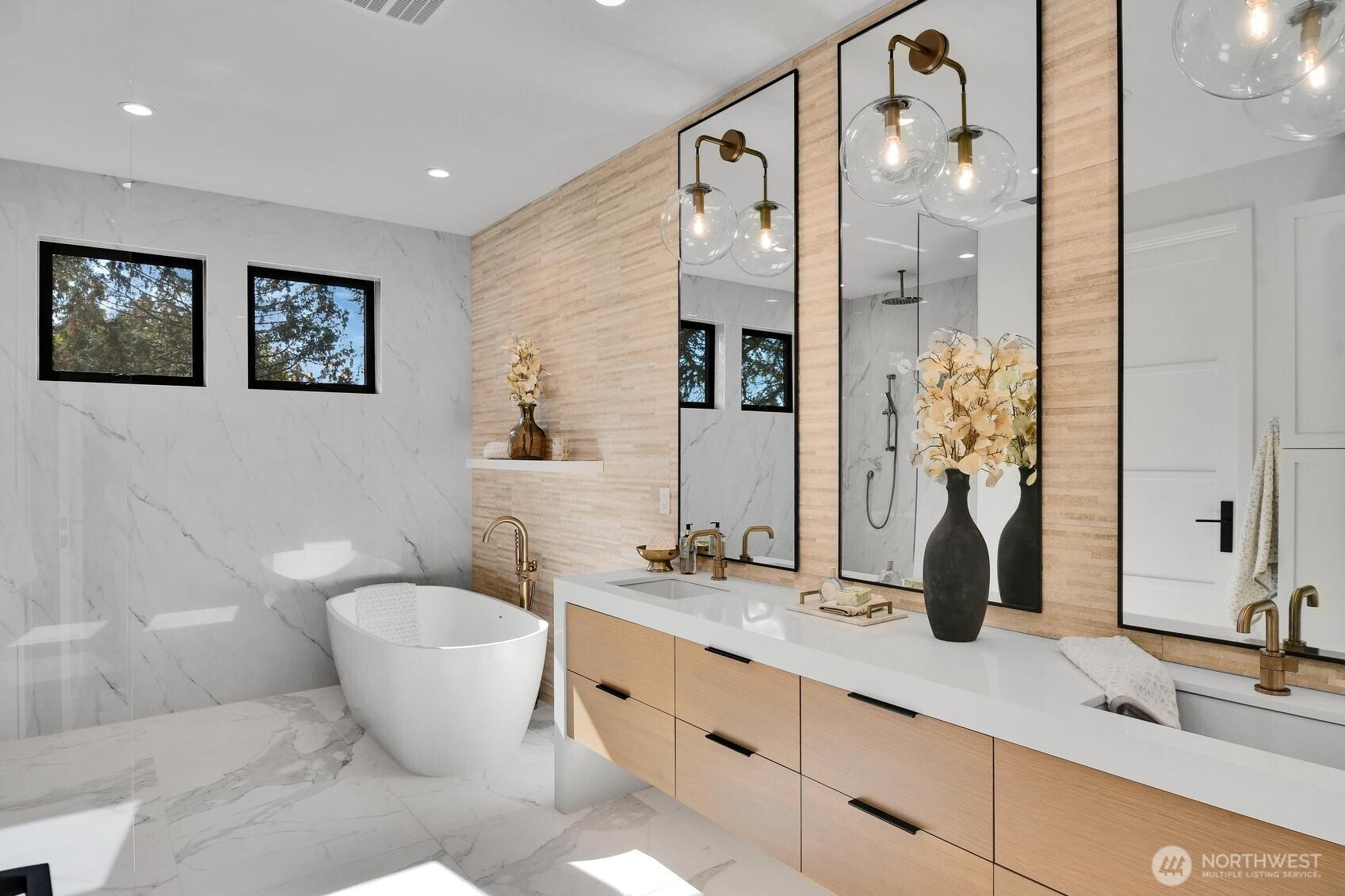 Spa-themed Primary bathroom with heated floors