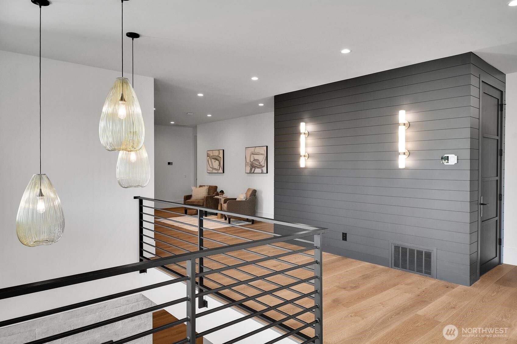 Upper level landing with interesting designer touches