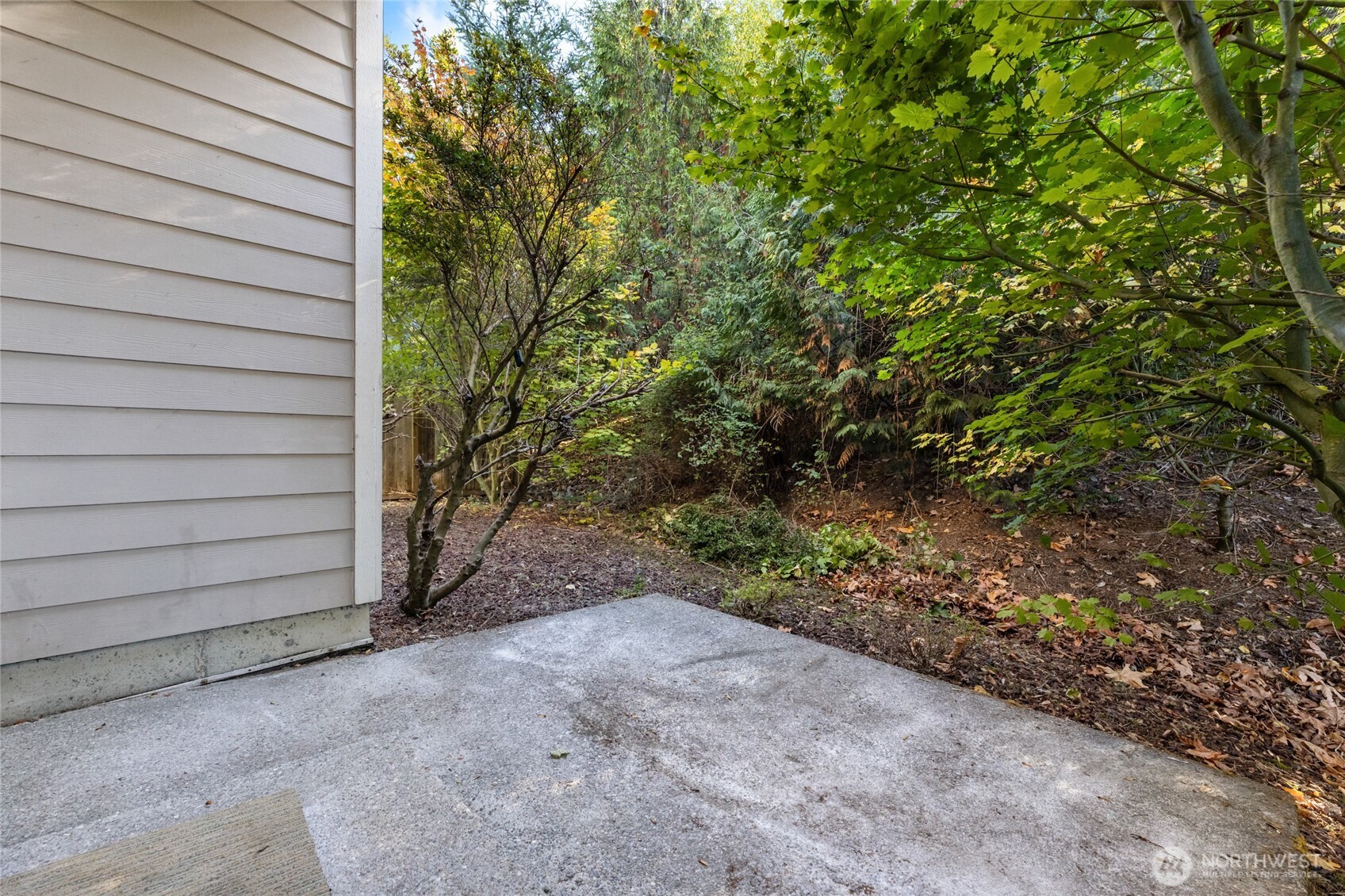 When on your covered patio, this is the view of the backyard and treescape