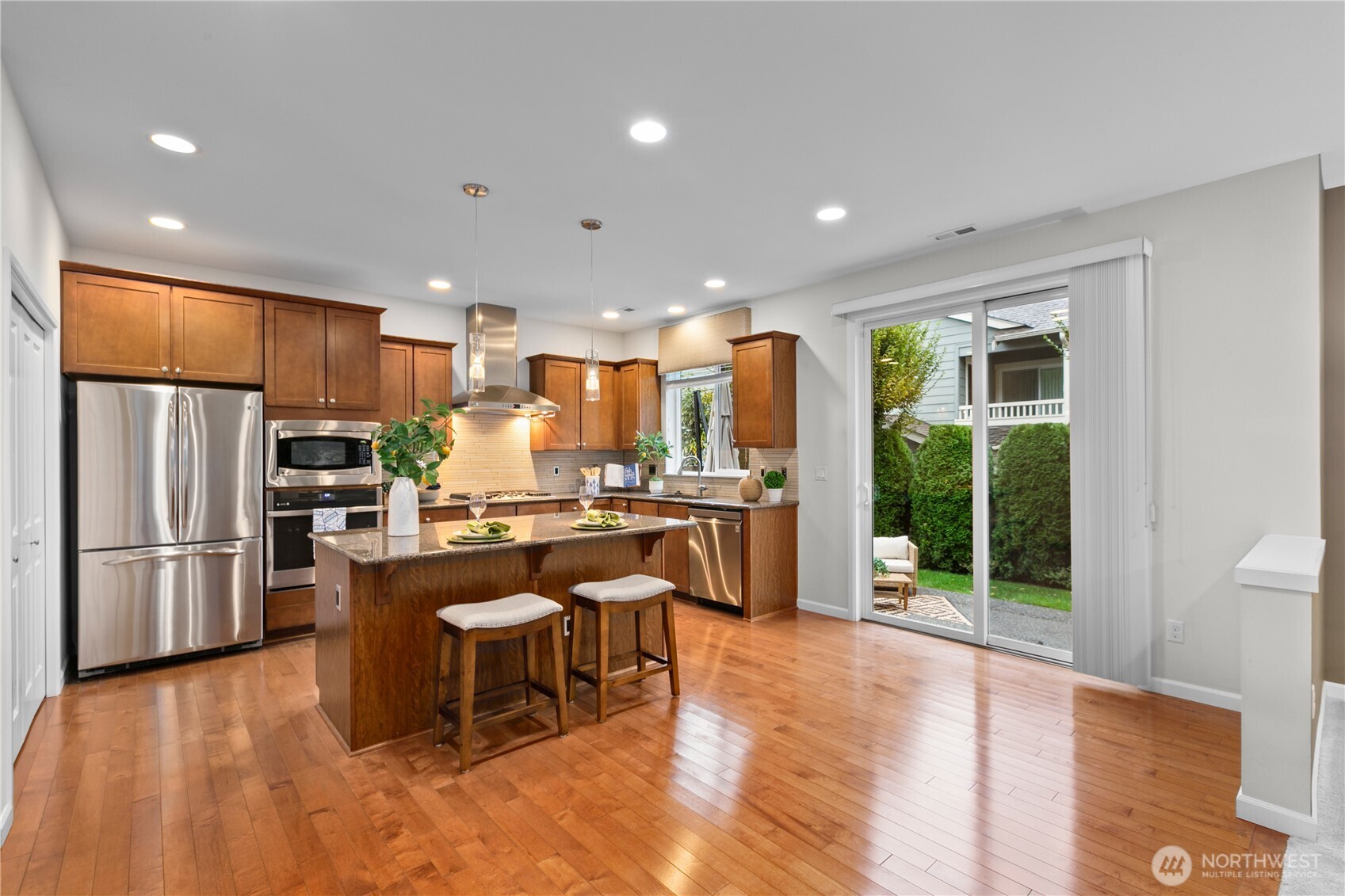 Big kitchen with sliders to the backyard