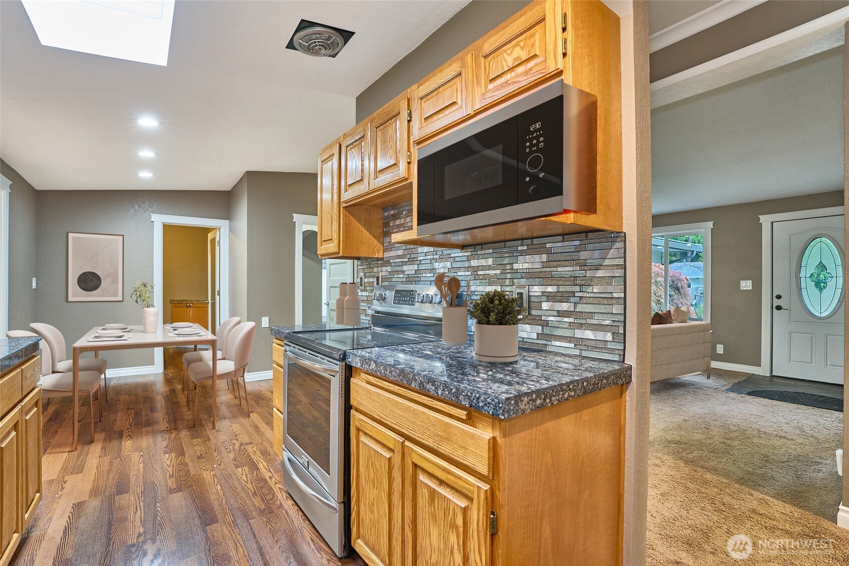 Kitchen refinished oak cabinets.