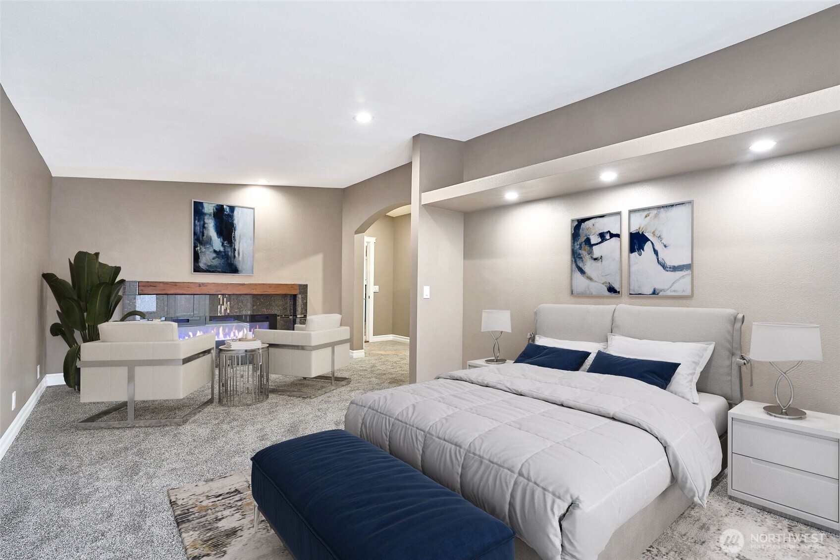 Primary bedroom with French doors.