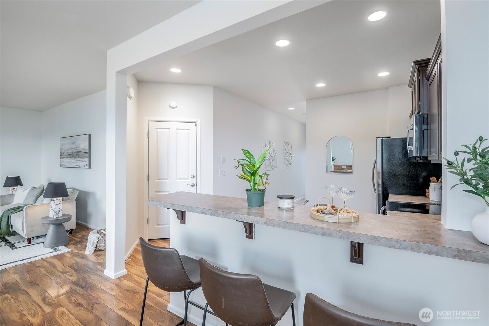 Bar Counter To Kitchen, New Smart Lights Throughout Downstairs