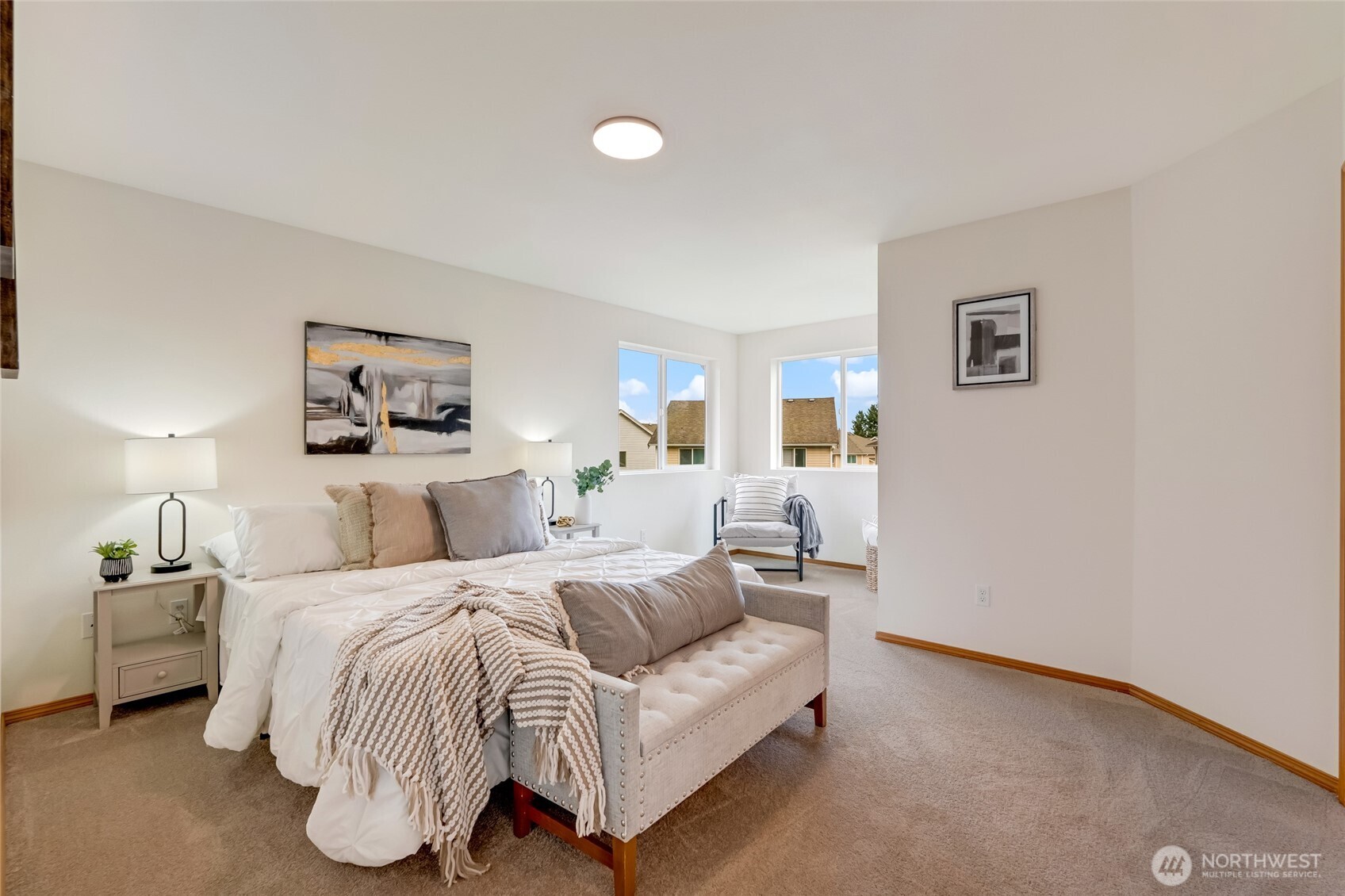 Large primary suite with walk in closet and updated ensuite bath