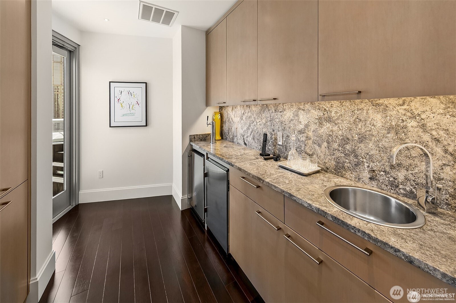 gracious entry with one touch all on or away lights and auto shades