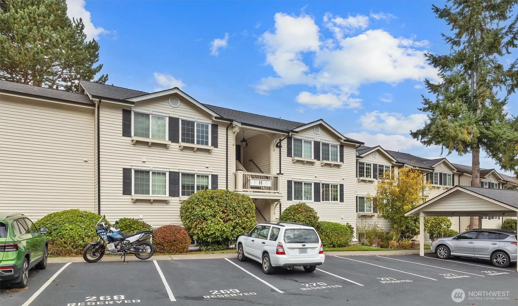 H-301, top floor unit, #1 parking space right in front #269.