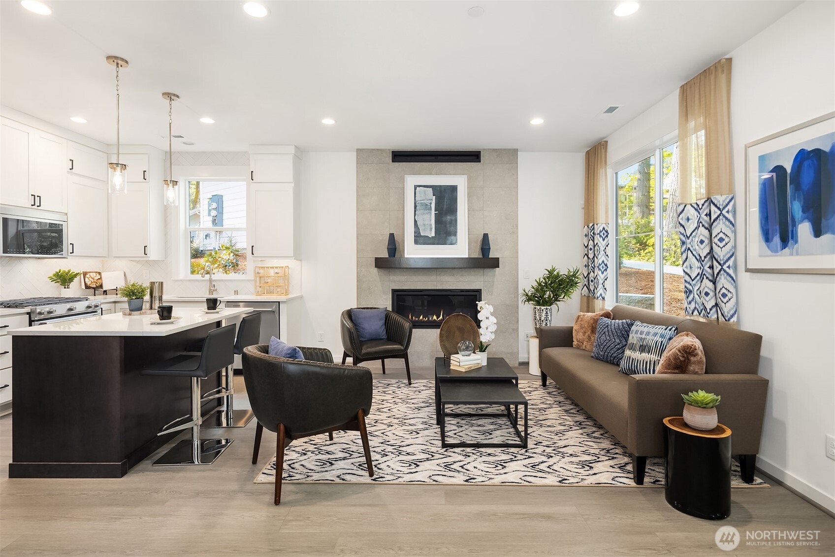 Furnished and staged Poppy floor plan.  Surfaces finishes may differ, for demonstration purposes only.