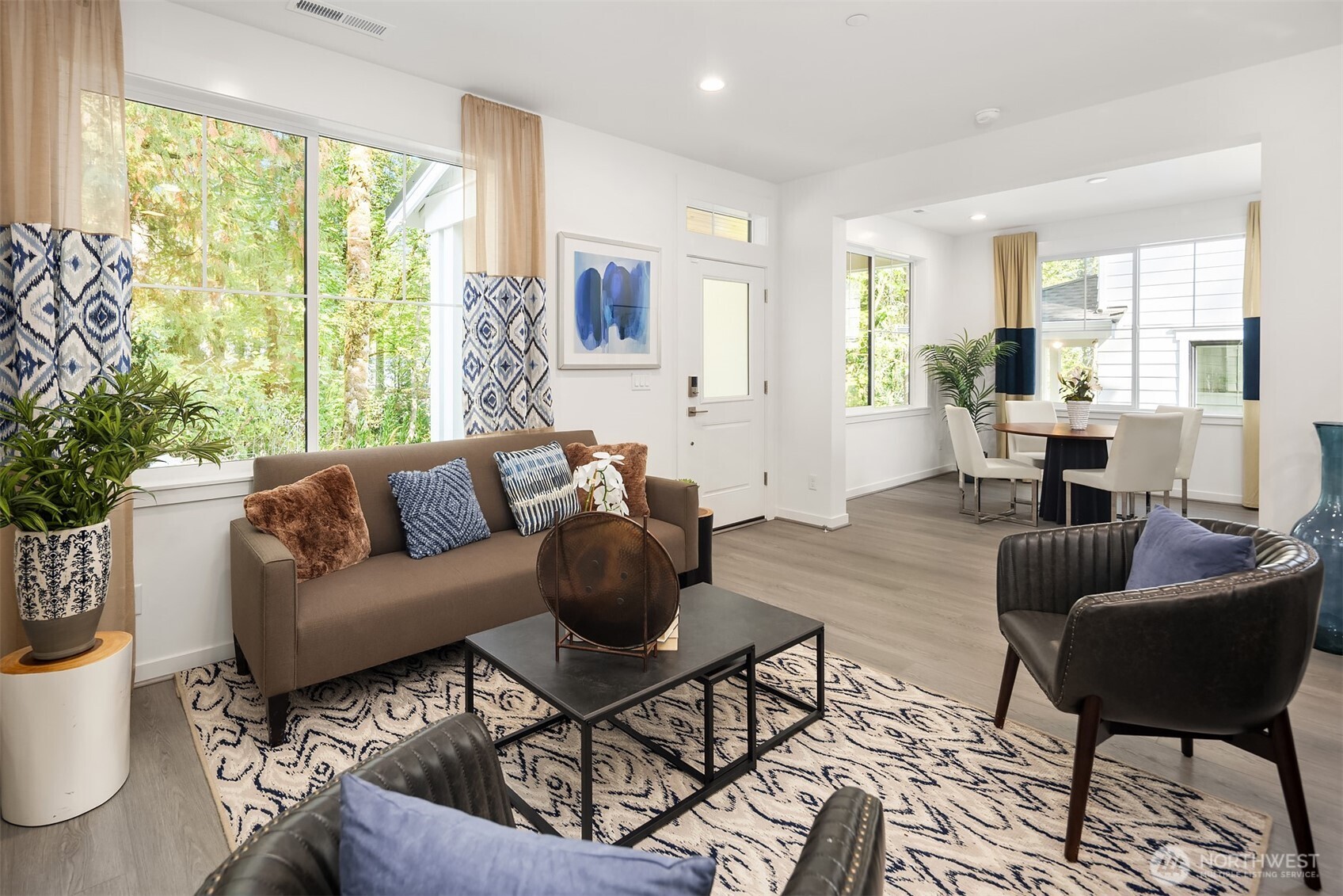 Furnished and staged Poppy floor plan.  Surfaces finishes may differ, for demonstration purposes only.