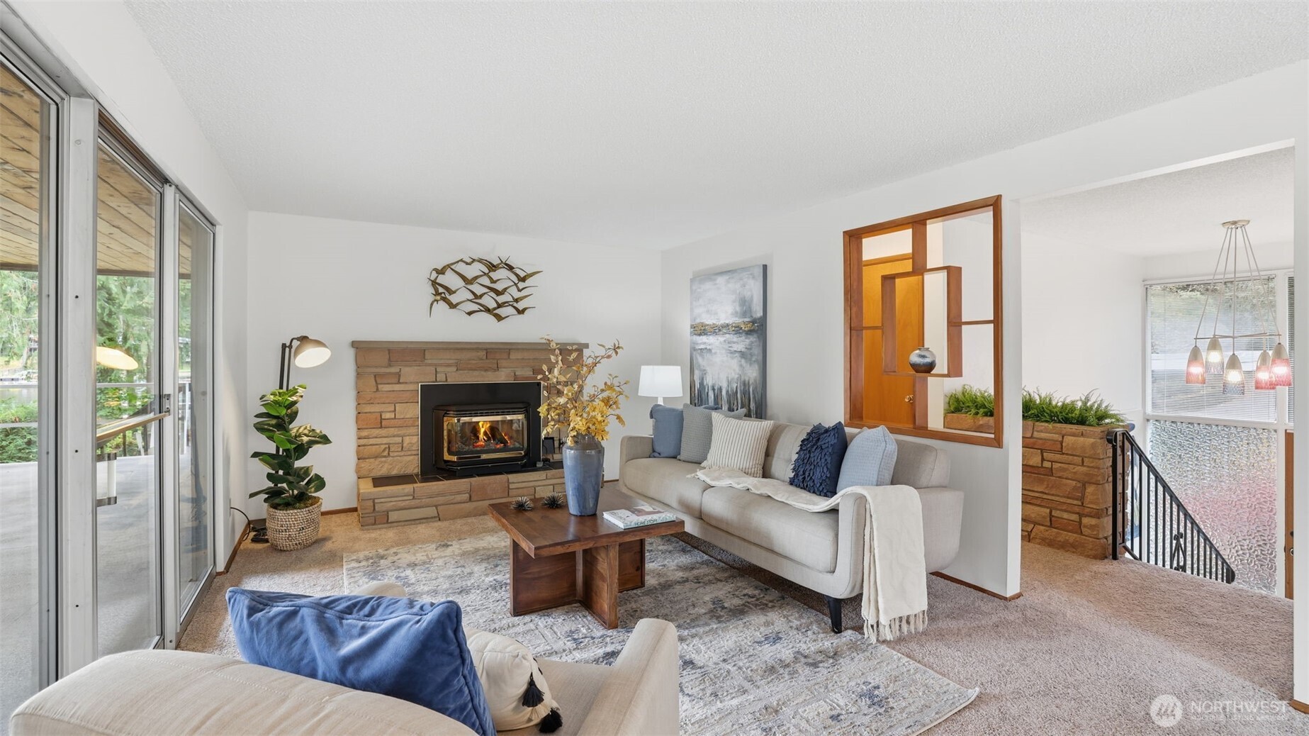 Mid-century modern home with a central, private entry tucked away from the lake and road