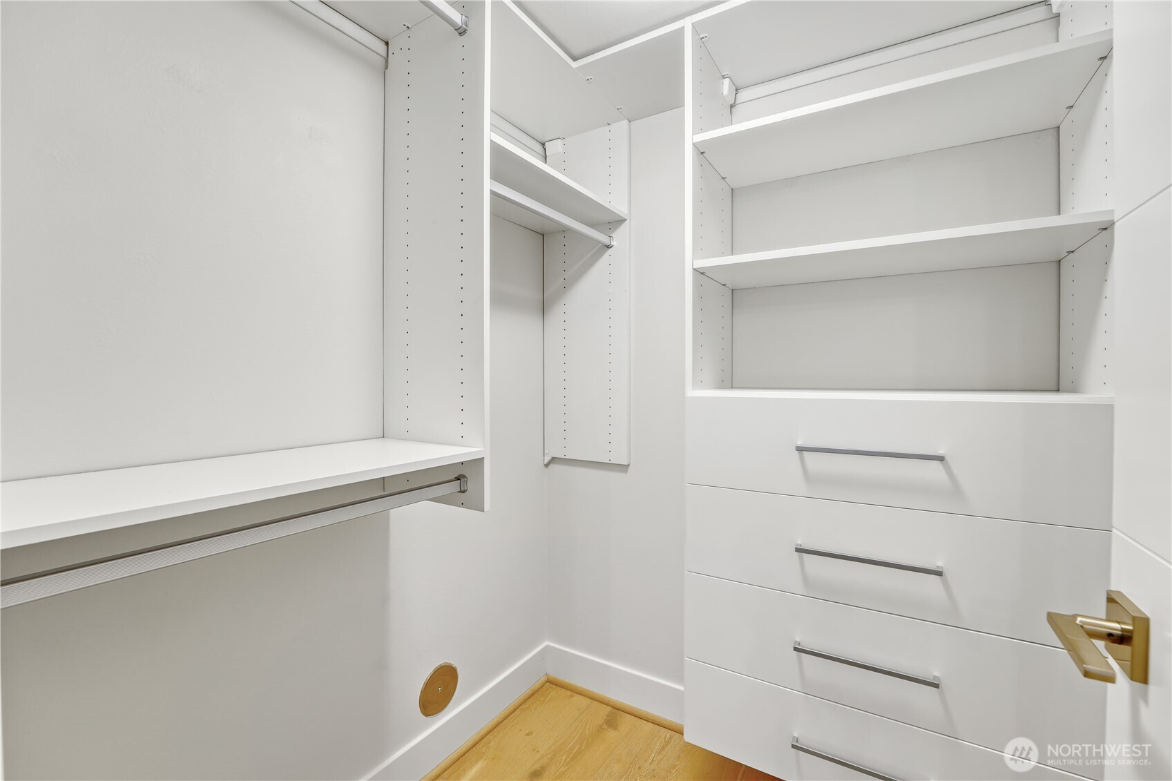 Generous shelving, hanging space, and thoughtful compartments make it easy to keep everything beautifully arranged.