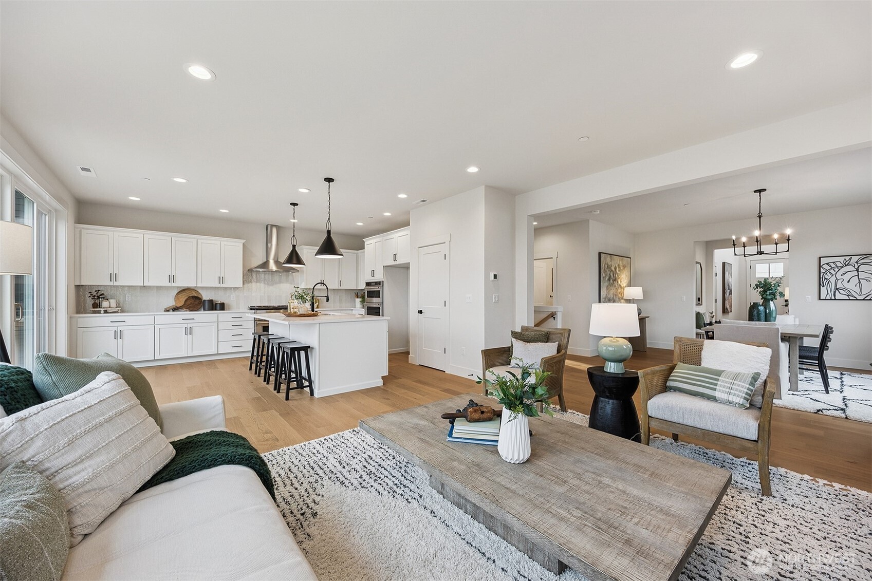 Photo of kitchen, model home on lot 4 at Moorlands Grove. Stunning mountain and territorial views. Home backs to protected space.