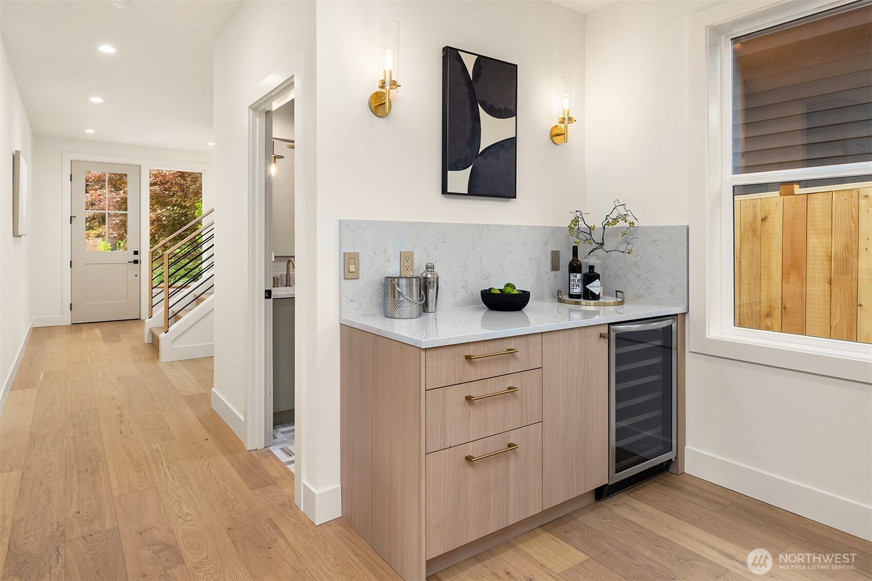 Beverage center with additional storage and bar top