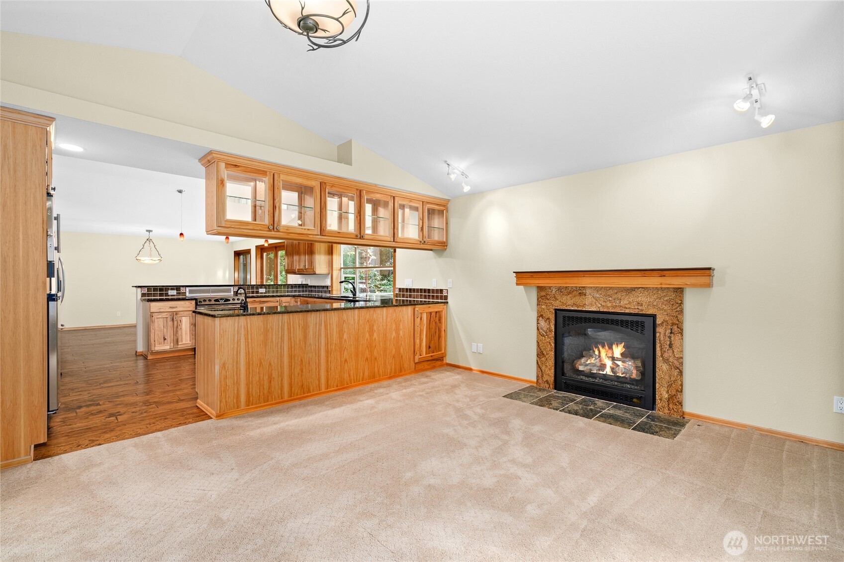 Cozy gas living room fireplace.