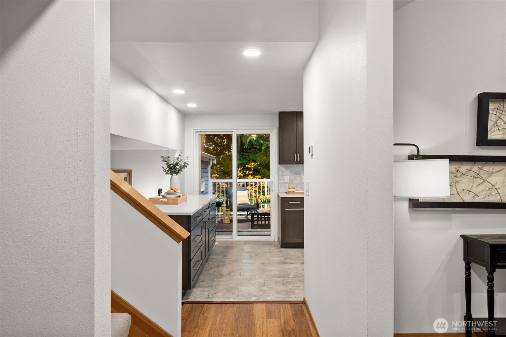 View of the picturesque deck from the hallway.