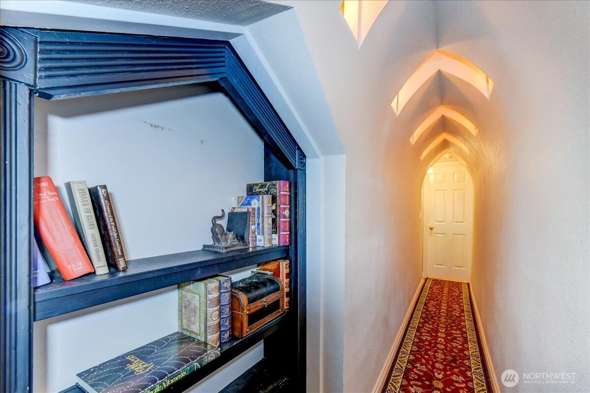Hidden bedroom/bathroom behind the book case