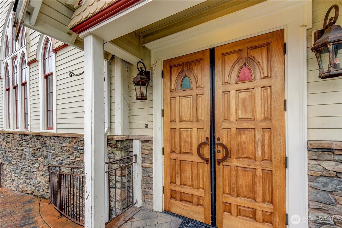 Beautiful hand finished doors at the entry to the event area.